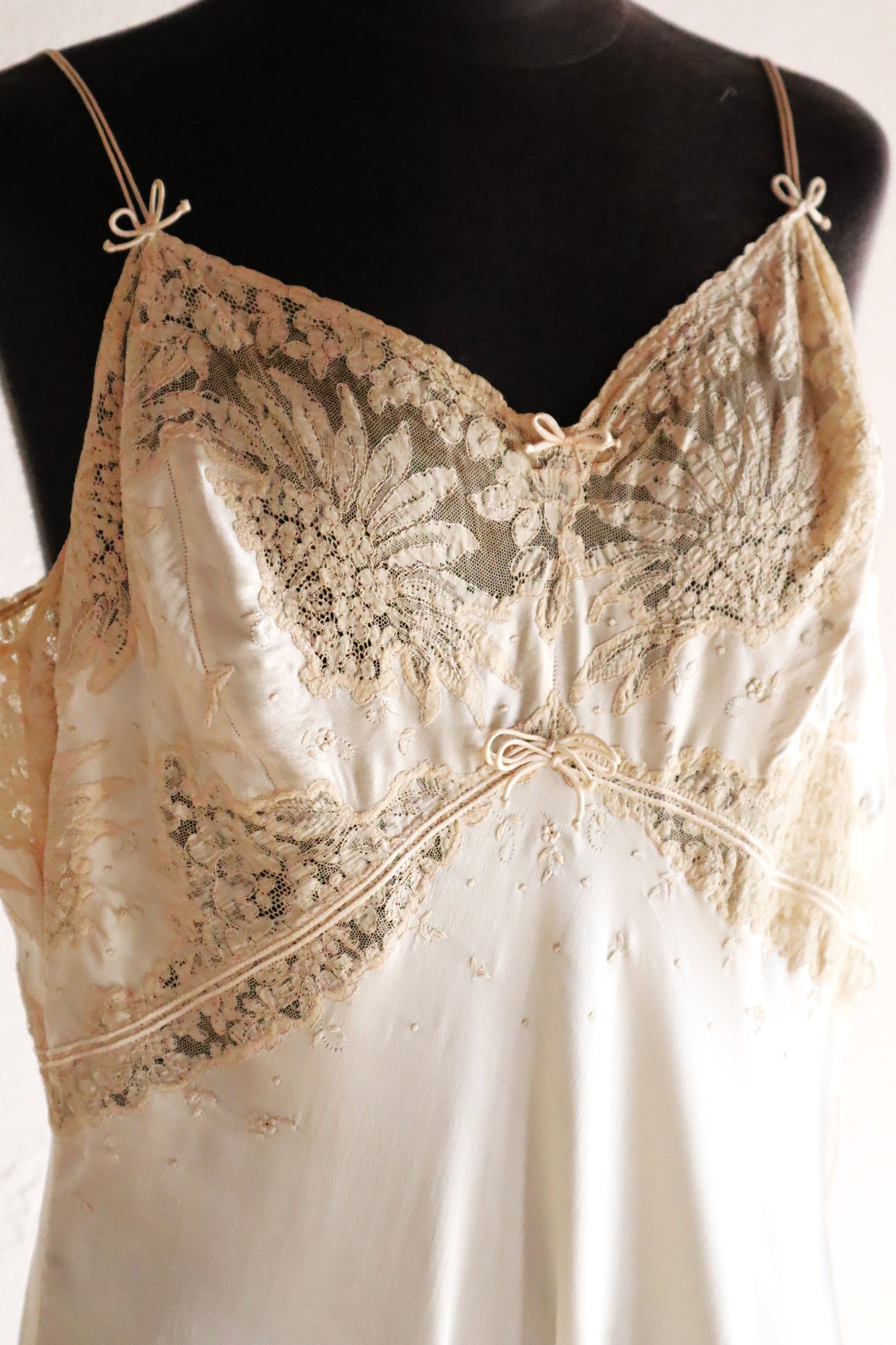1930s French Silk Embroidered Lingerie Dress with Tulle Lace