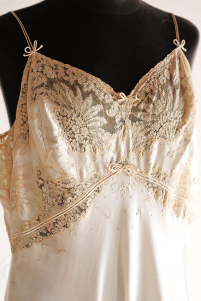 1930s French Silk Embroidered Lingerie Dress with Tulle Lace