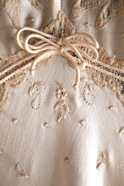 1930s French Silk Embroidered Lingerie Dress with Tulle Lace