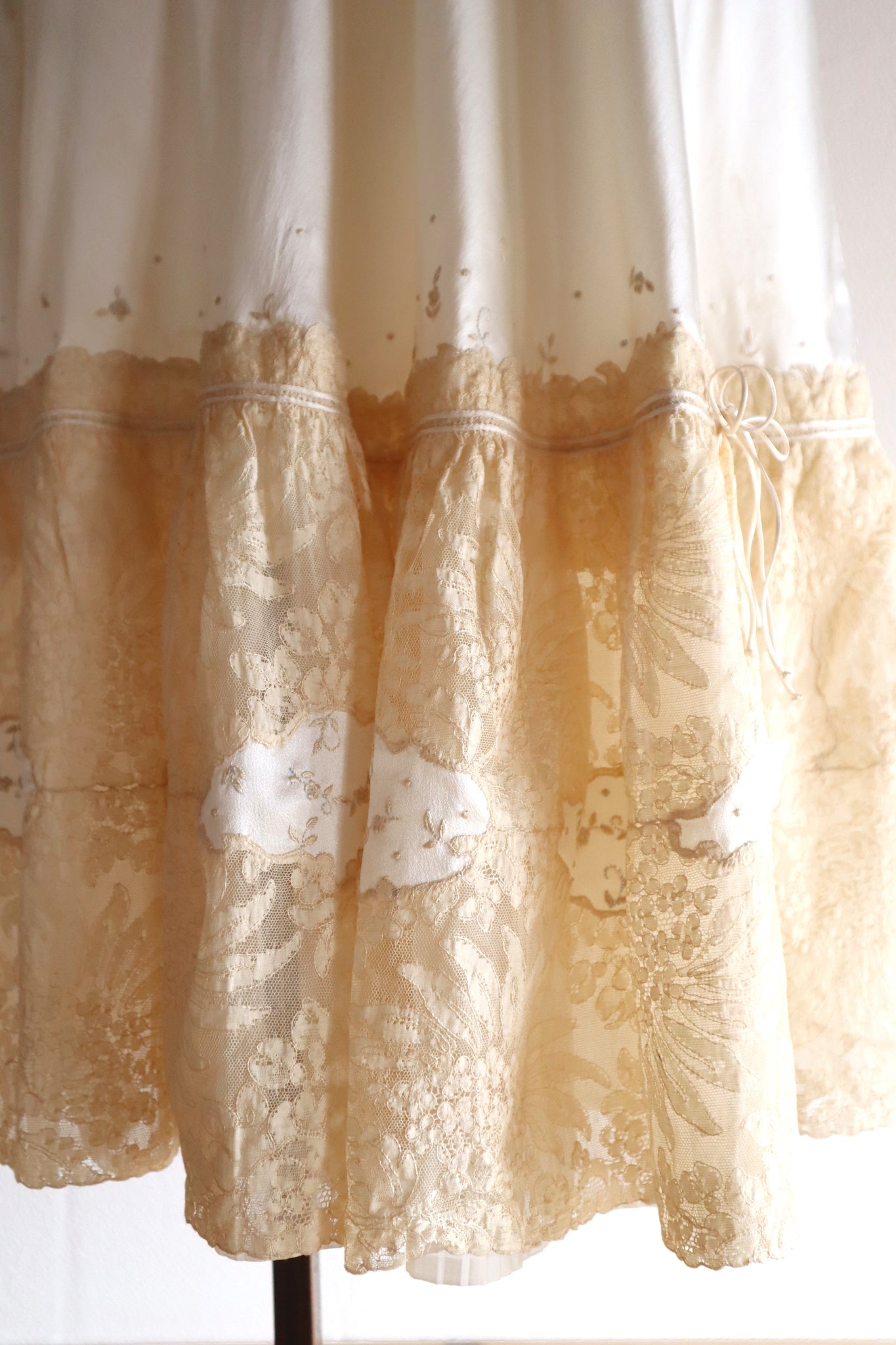 1930s French Silk Embroidered Lingerie Dress with Tulle Lace
