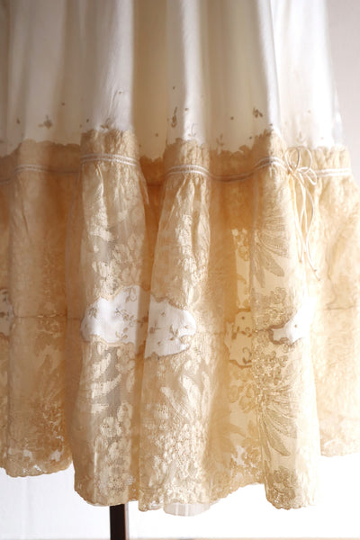 1930s French Silk Embroidered Lingerie Dress with Tulle Lace