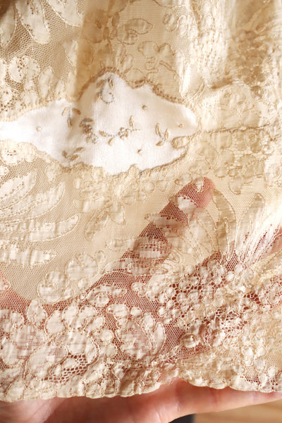 1930s French Silk Embroidered Lingerie Dress with Tulle Lace