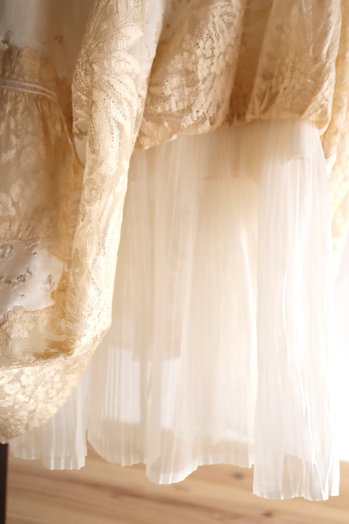 1930s French Silk Embroidered Lingerie Dress with Tulle Lace