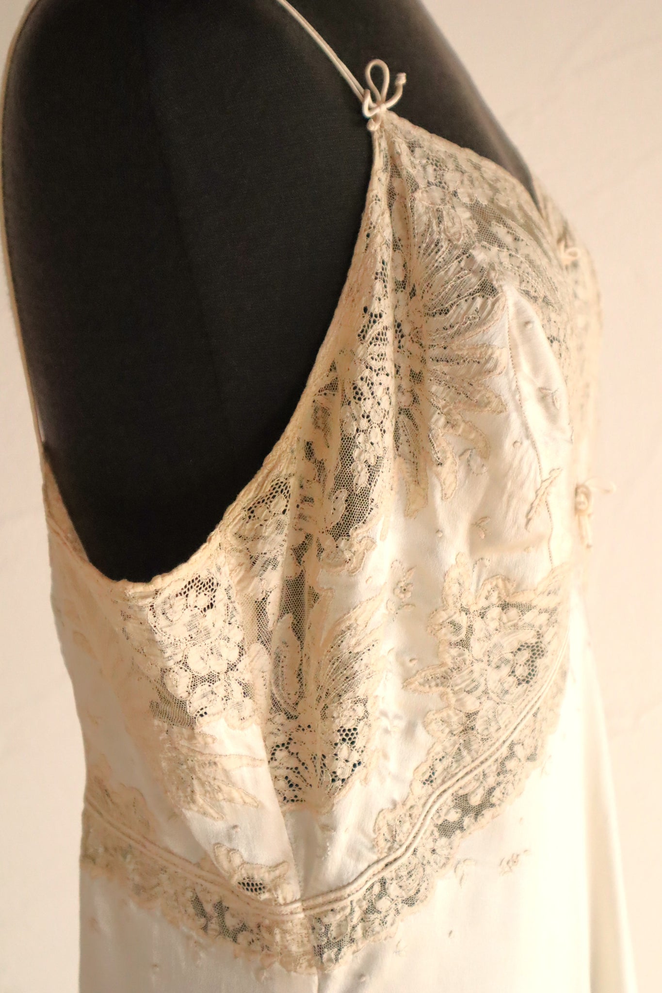 1930s French Silk Embroidered Lingerie Dress with Tulle Lace