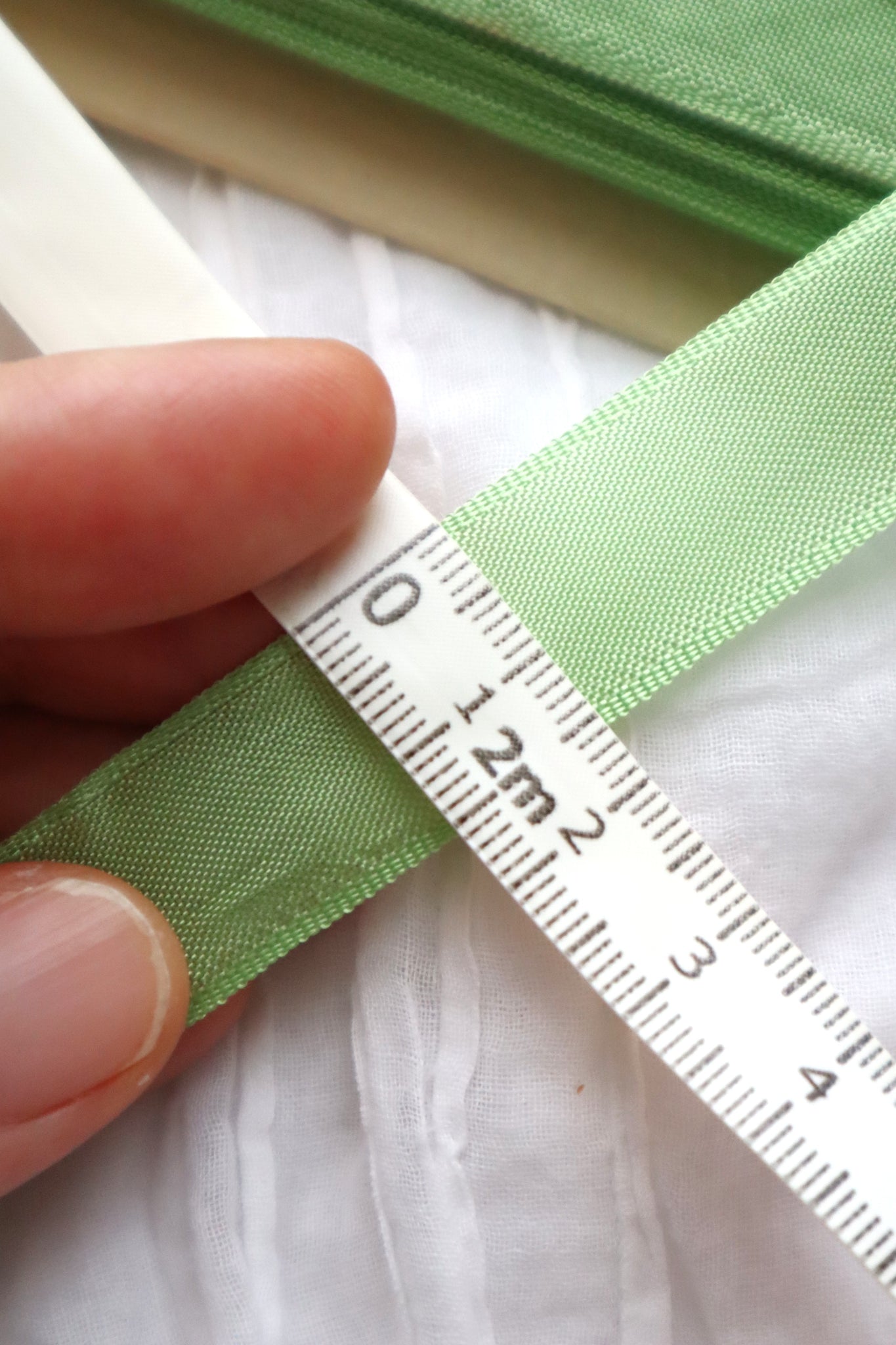 1940s–1950s French Deadstock Apple Green Rayonne Ribbon on Original Mercerie Card