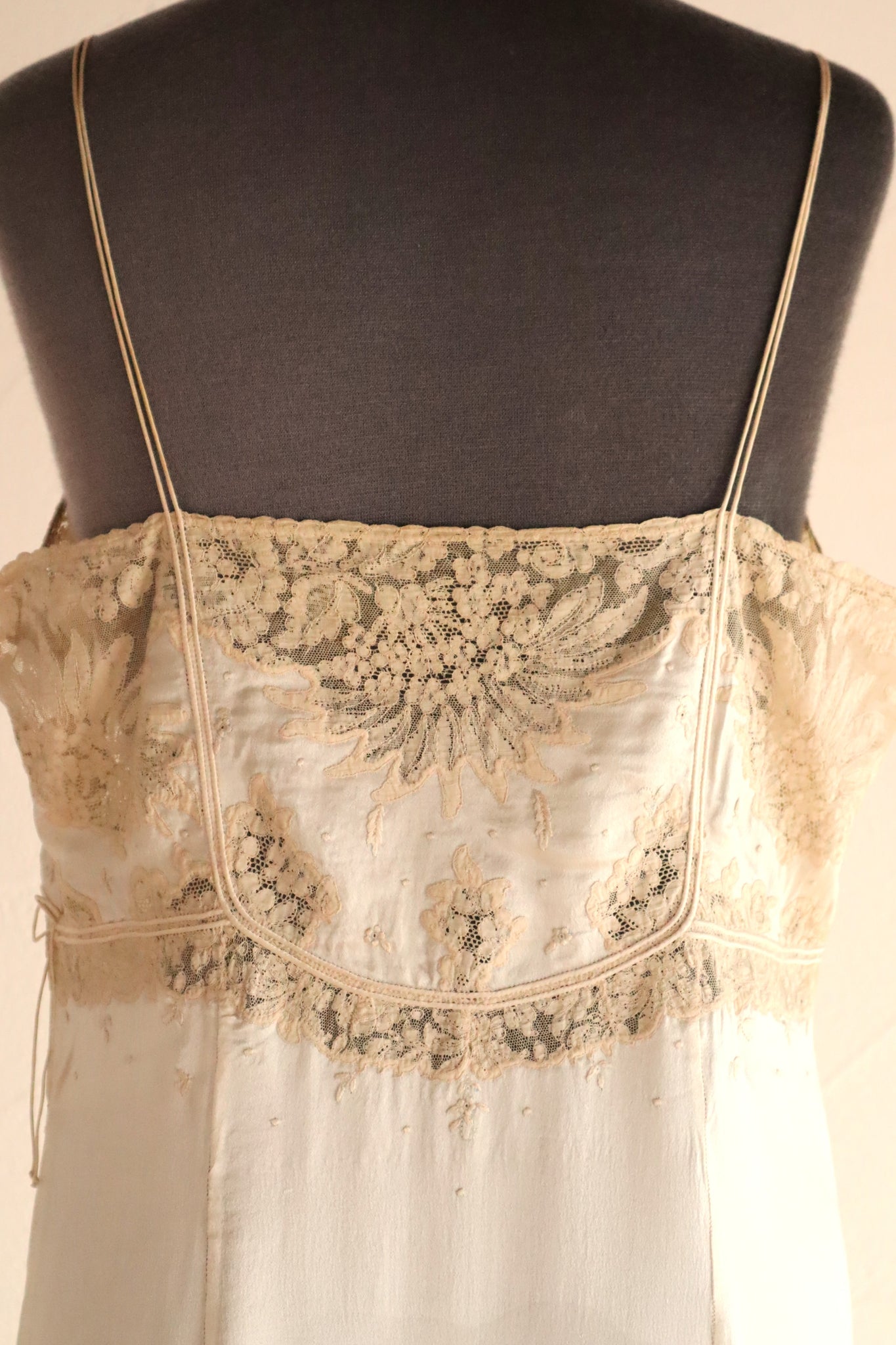 1930s French Silk Embroidered Lingerie Dress with Tulle Lace