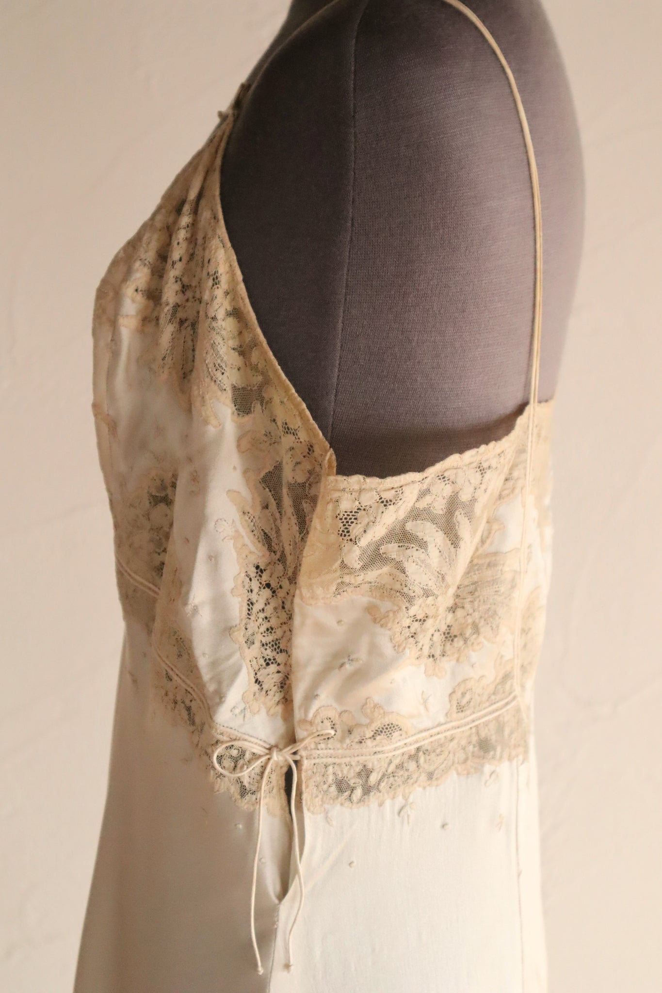 1930s French Silk Embroidered Lingerie Dress with Tulle Lace