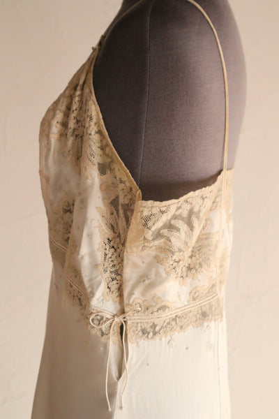 1930s French Silk Embroidered Lingerie Dress with Tulle Lace