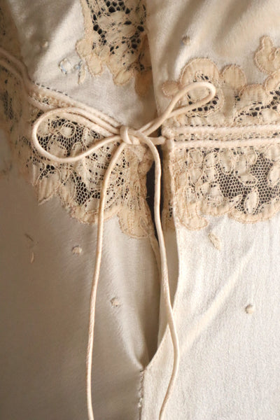 1930s French Silk Embroidered Lingerie Dress with Tulle Lace