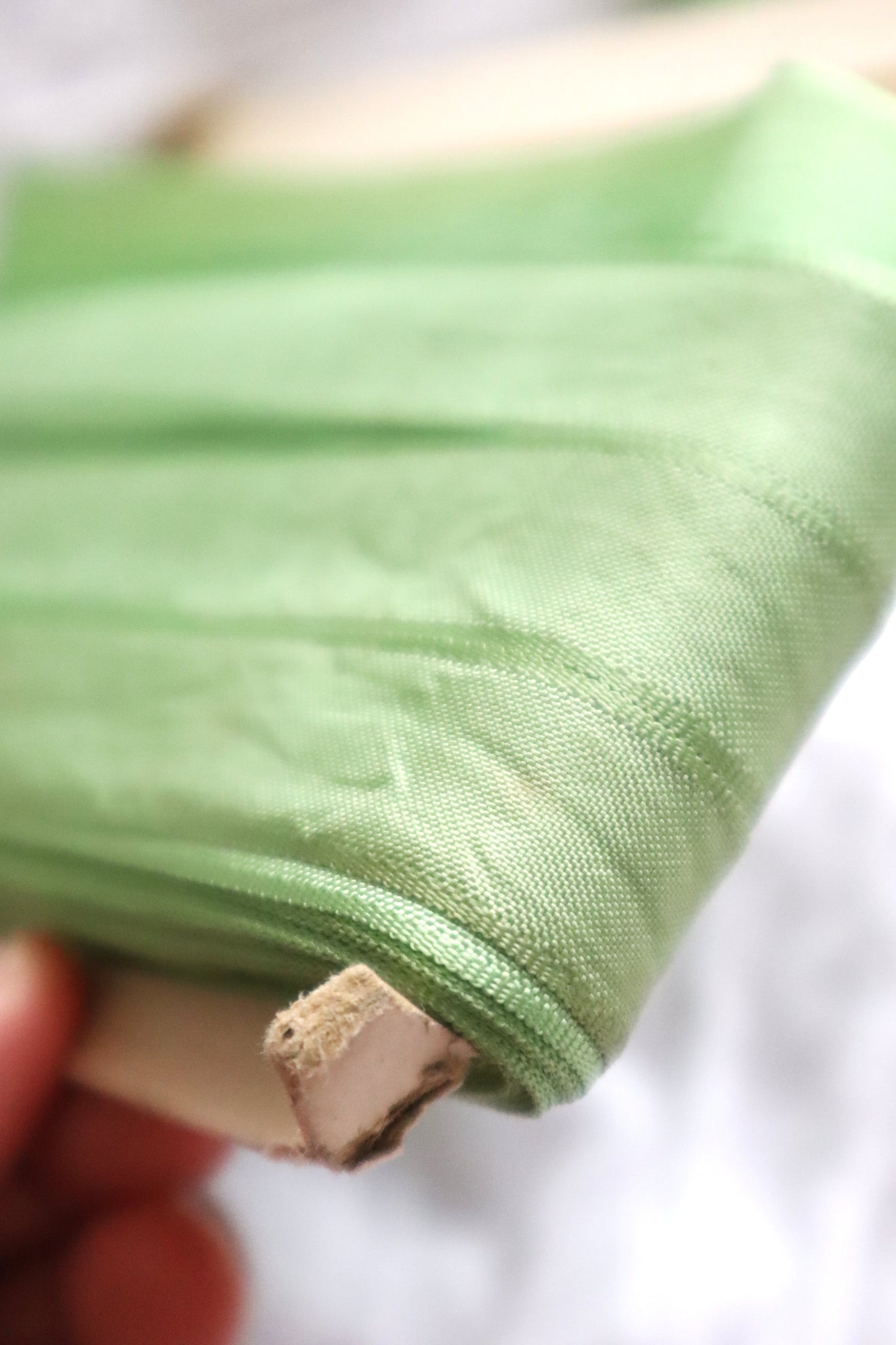 1940s–1950s French Deadstock Apple Green Rayonne Ribbon on Original Mercerie Card
