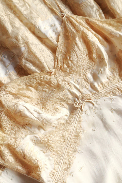 1930s French Silk Embroidered Lingerie Dress with Tulle Lace