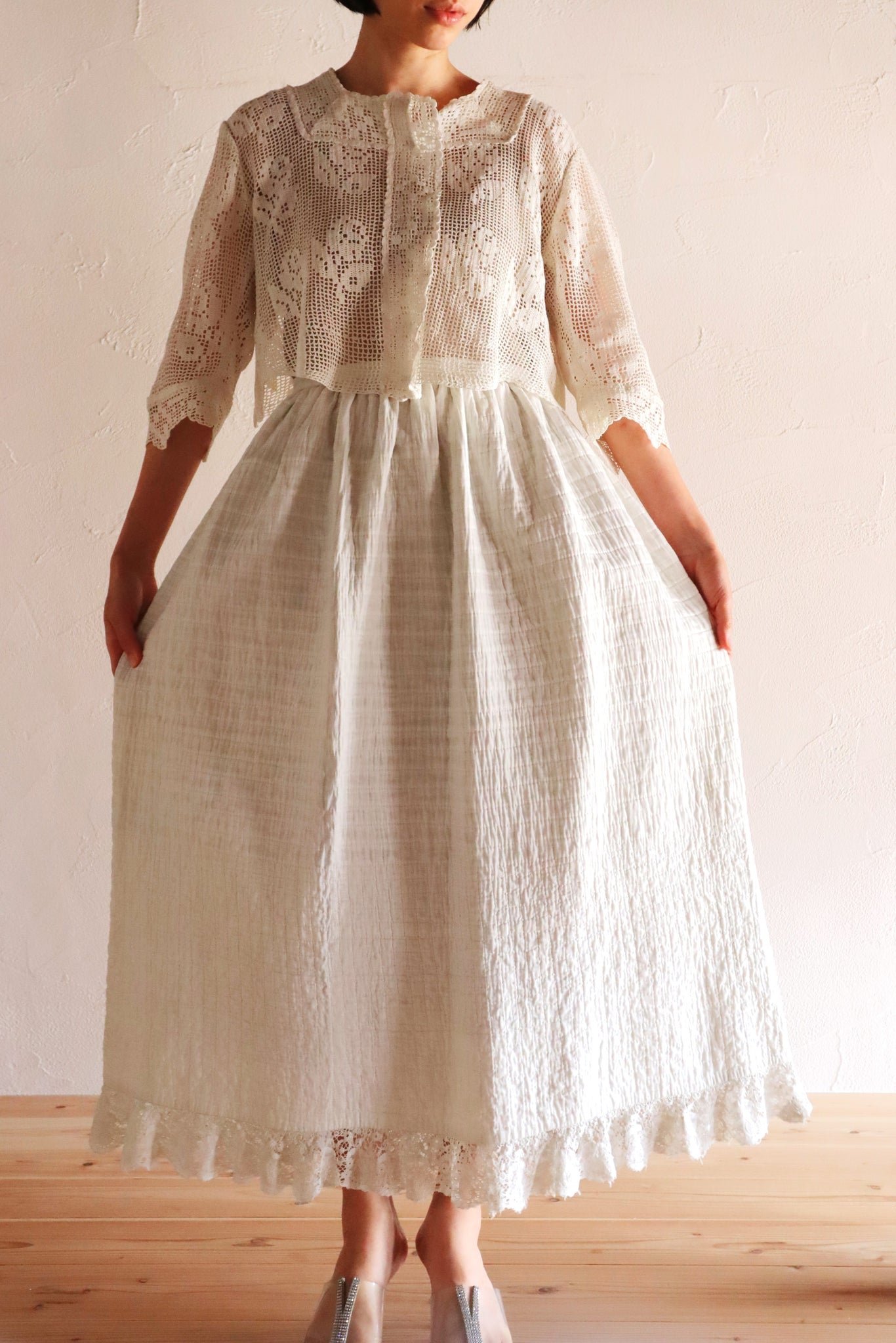 19th Hand Quilted White Cotton Skirt