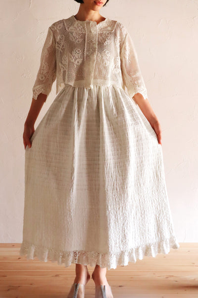 19th Hand Quilted White Cotton Skirt