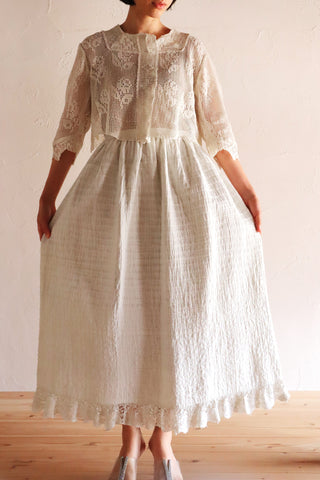 19th Hand Quilted White Cotton Skirt