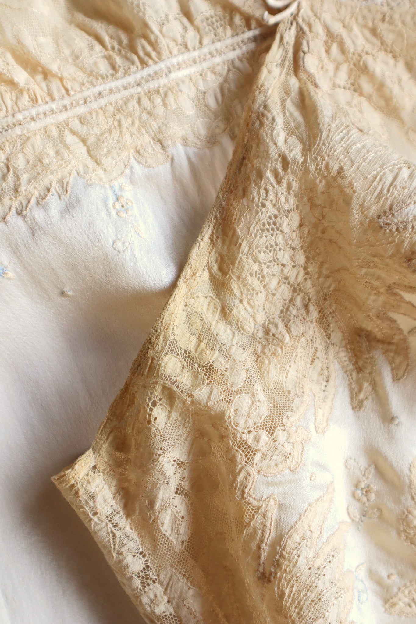 1930s French Silk Embroidered Lingerie Dress with Tulle Lace