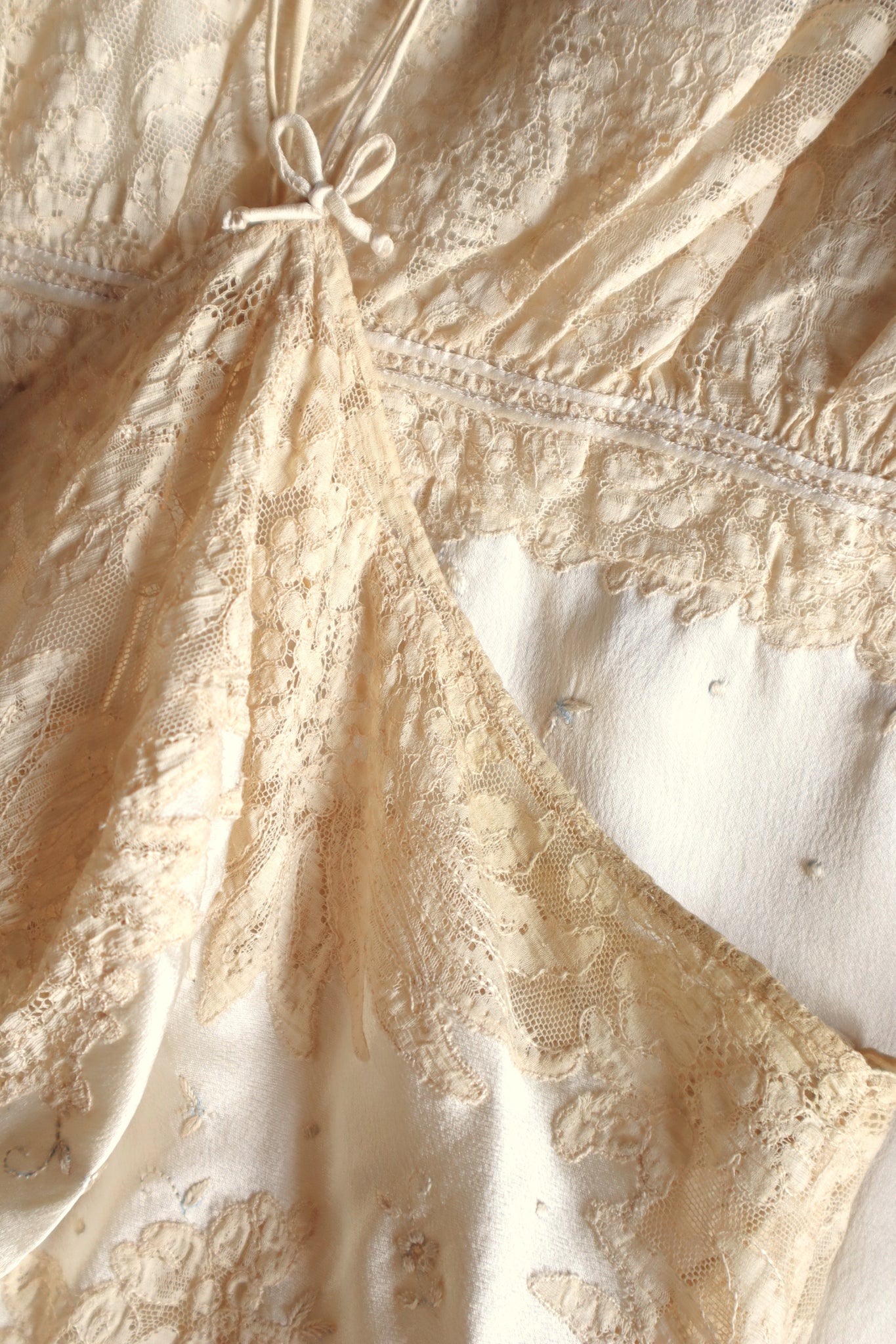 1930s French Silk Embroidered Lingerie Dress with Tulle Lace