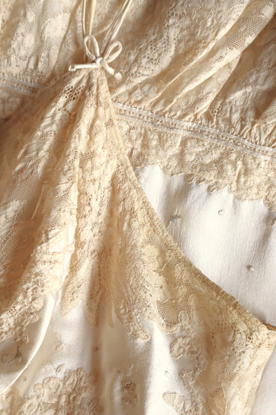 1930s French Silk Embroidered Lingerie Dress with Tulle Lace