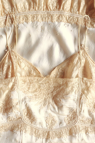 1930s French Silk Embroidered Lingerie Dress with Tulle Lace