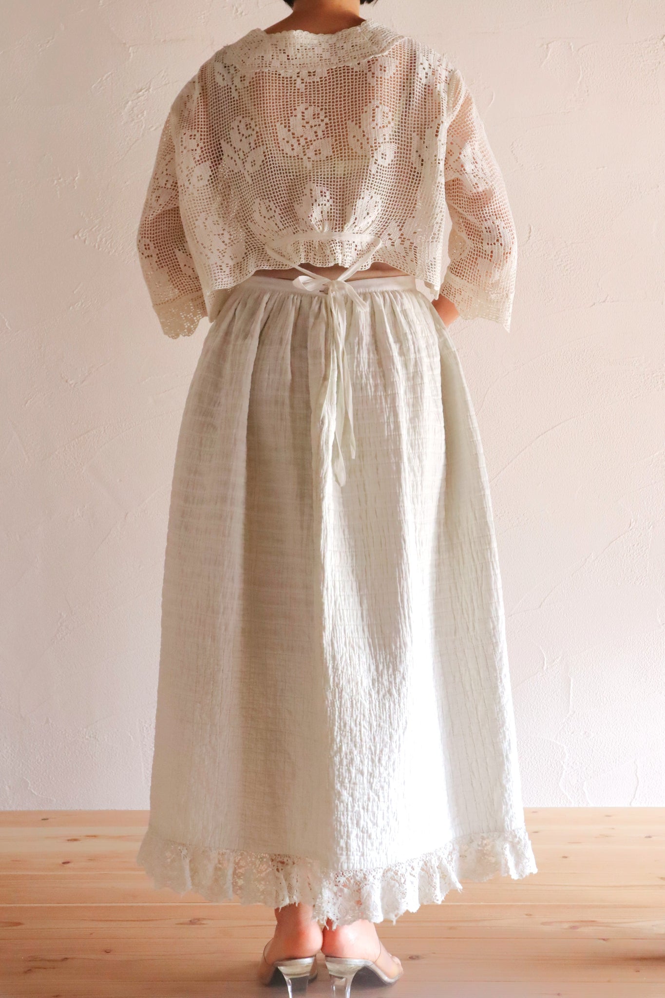 19th Hand Quilted White Cotton Skirt