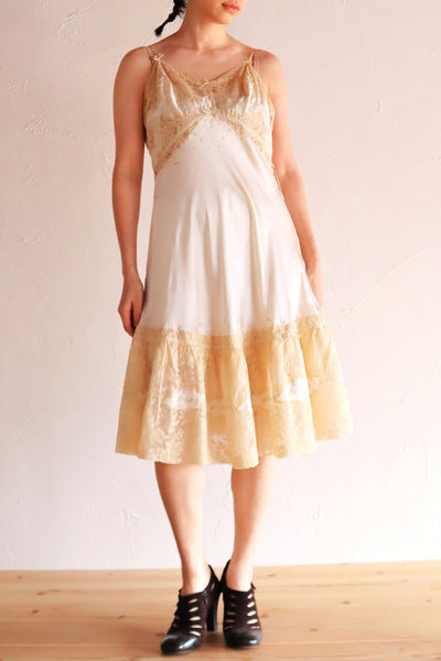 1930s French Silk Embroidered Lingerie Dress with Tulle Lace