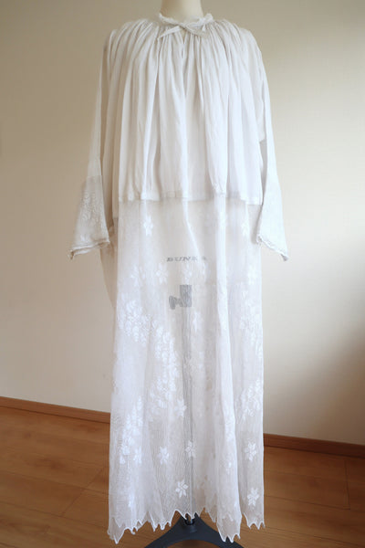 1900s Snowflake  Lace Linen Gauze Church Dress