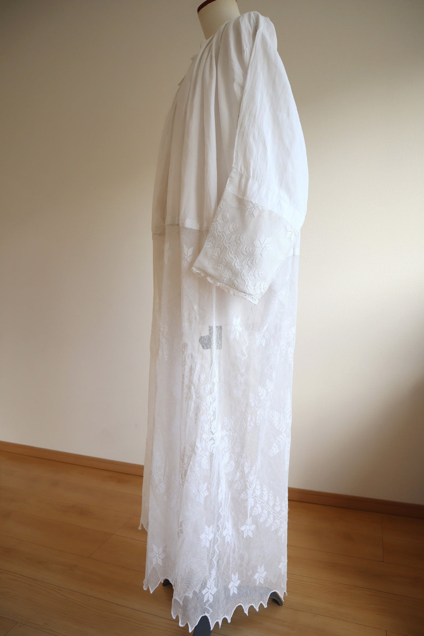 1900s Snowflake  Lace Linen Gauze Church Dress