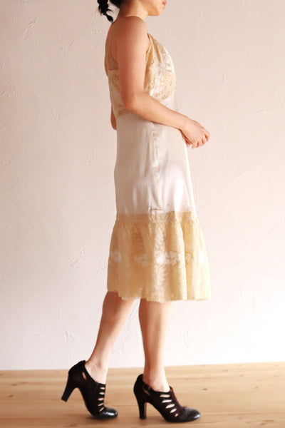 1930s French Silk Embroidered Lingerie Dress with Tulle Lace