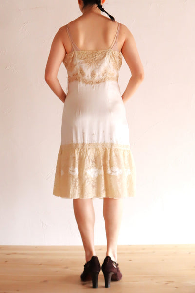 1930s French Silk Embroidered Lingerie Dress with Tulle Lace