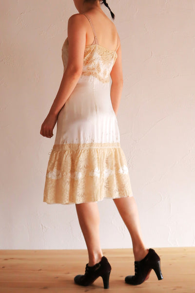 1930s French Silk Embroidered Lingerie Dress with Tulle Lace