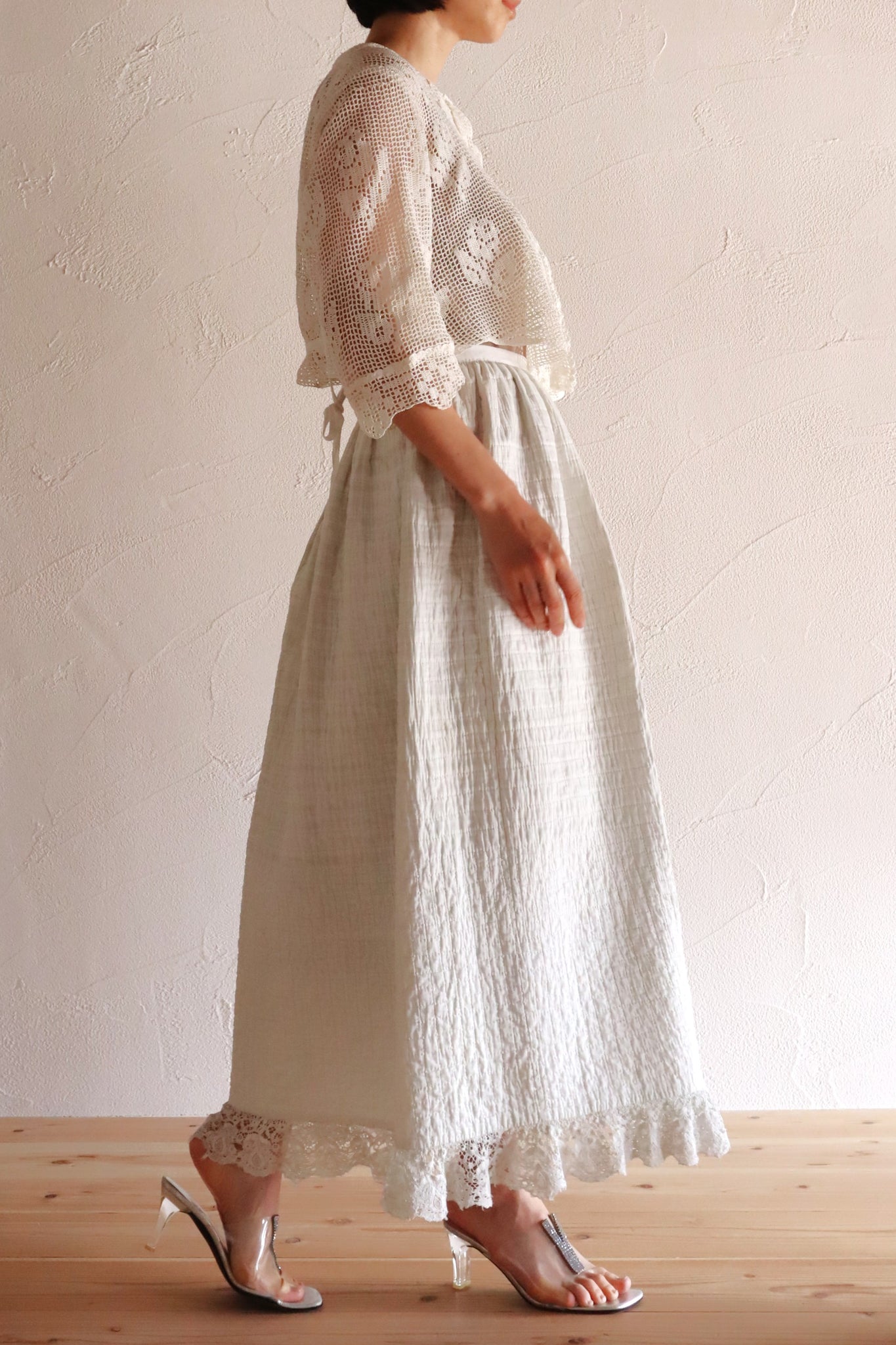 19th Hand Quilted White Cotton Skirt
