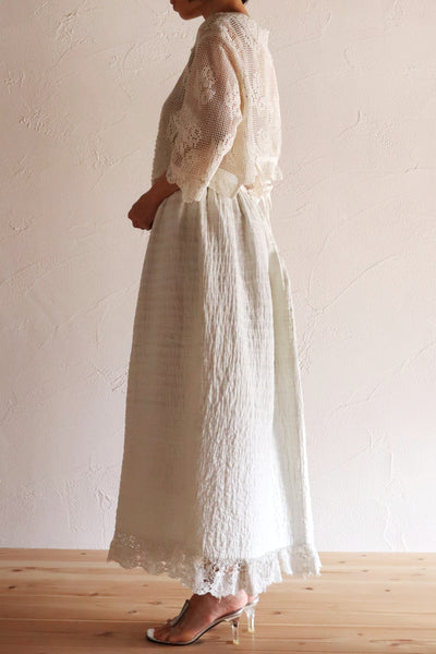 19th Hand Quilted White Cotton Skirt