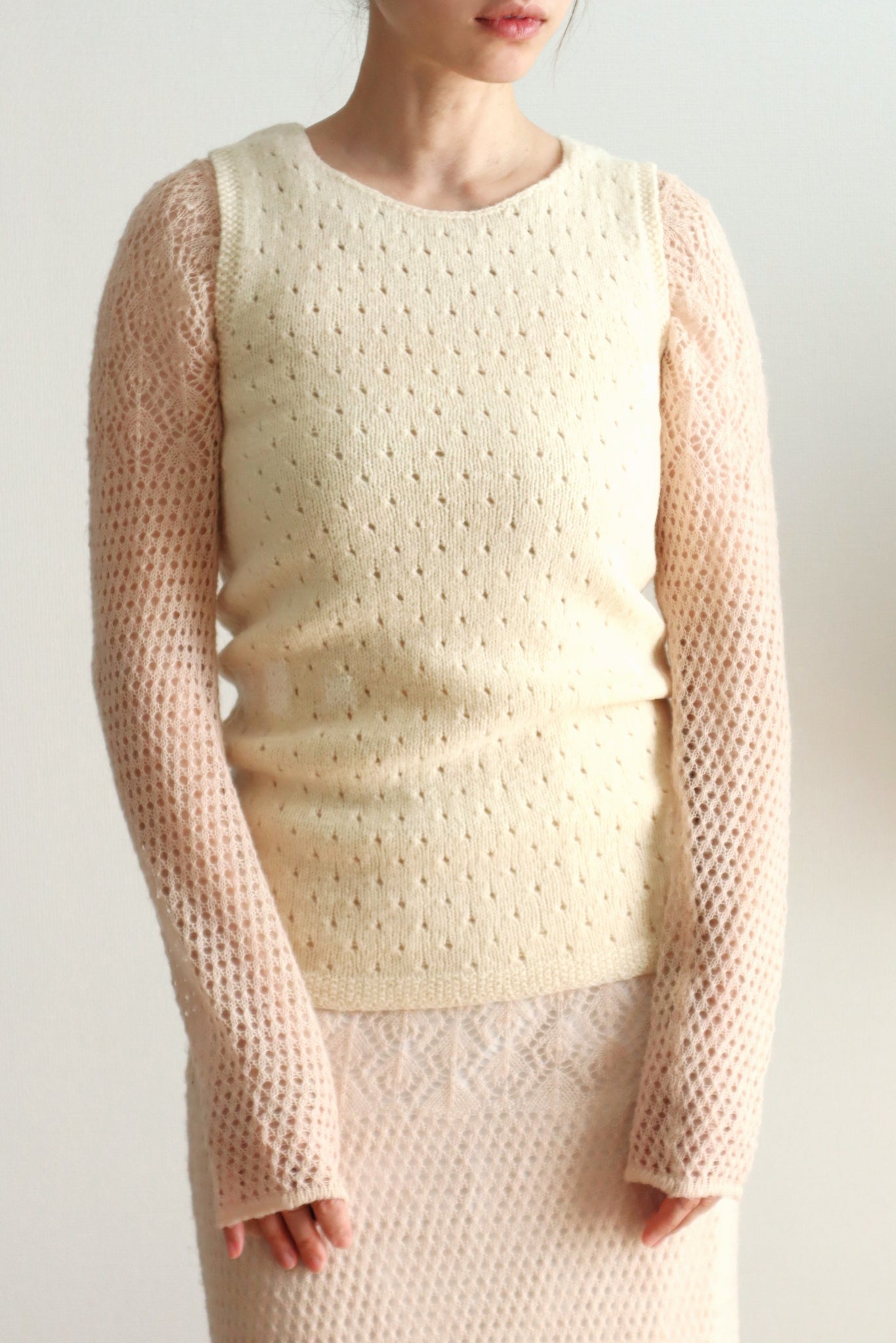 Vintage French Hand-Knit Wool Tank Top