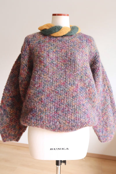 80s Hand Knit Twist Collar Sweater