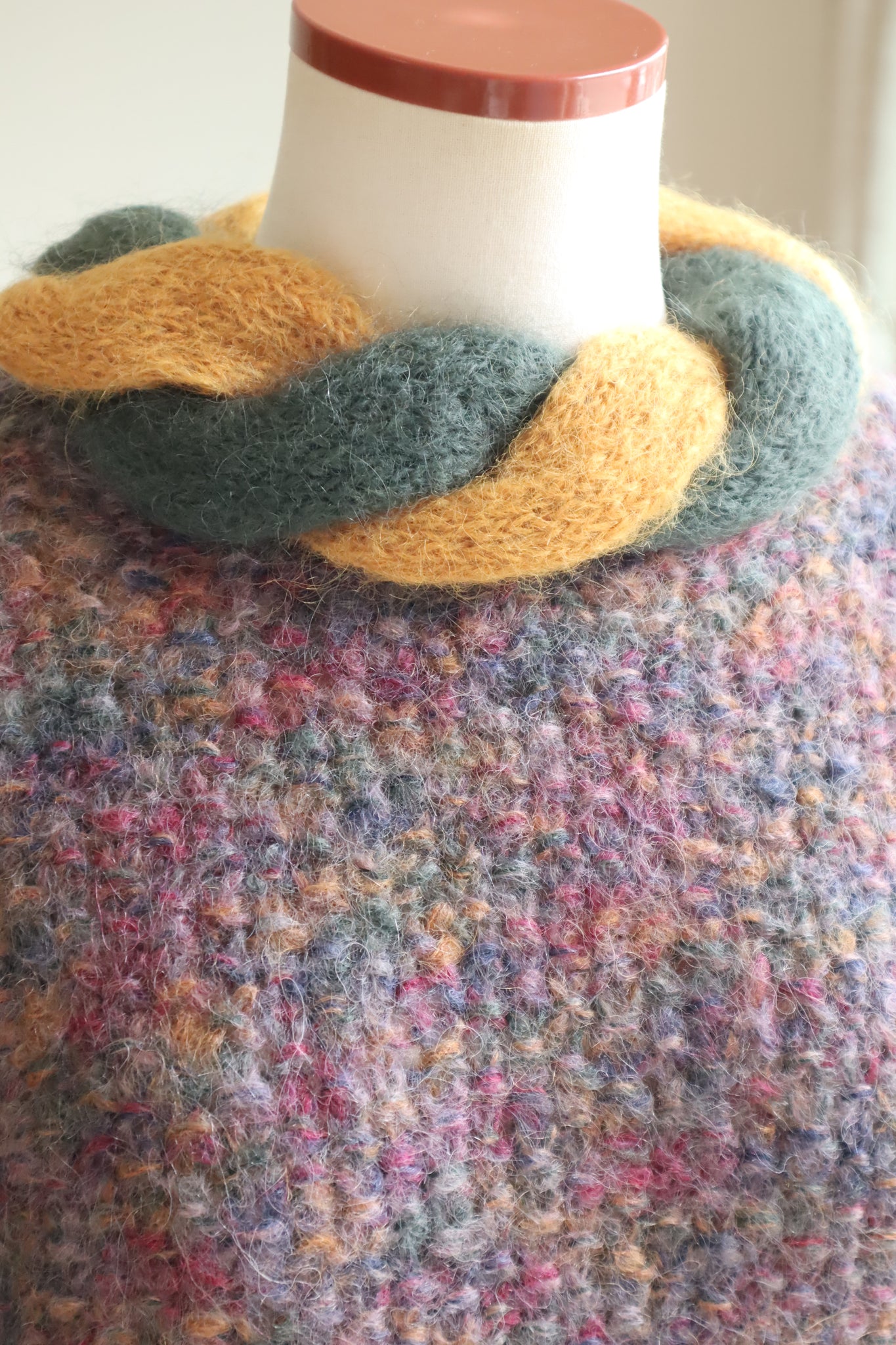 80s Hand Knit Twist Collar Sweater