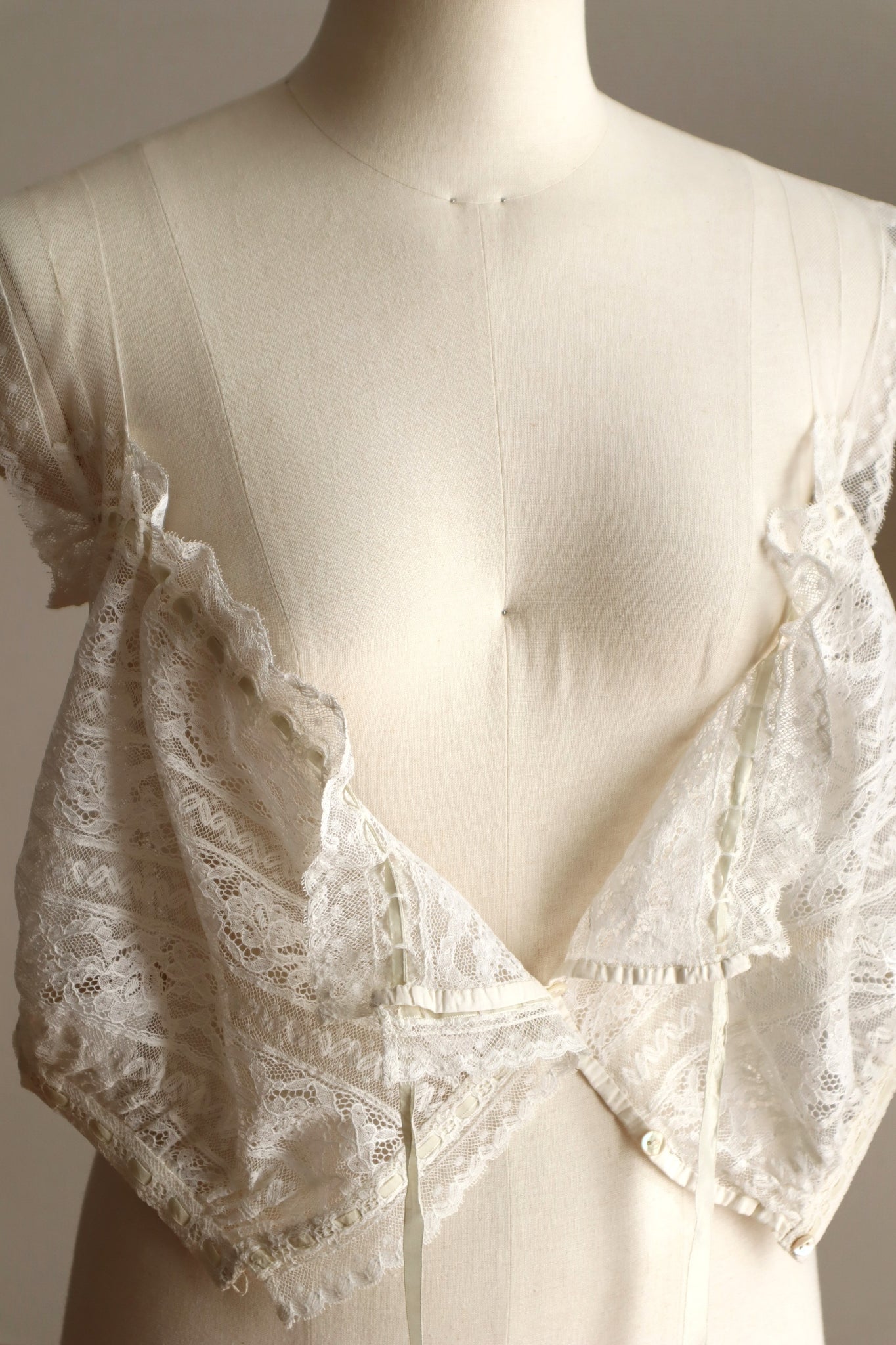 1900s Hand-Sewn Valenciennes Lace Corset Cover