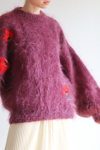 80s Floral Embroidery Mohair Sweater