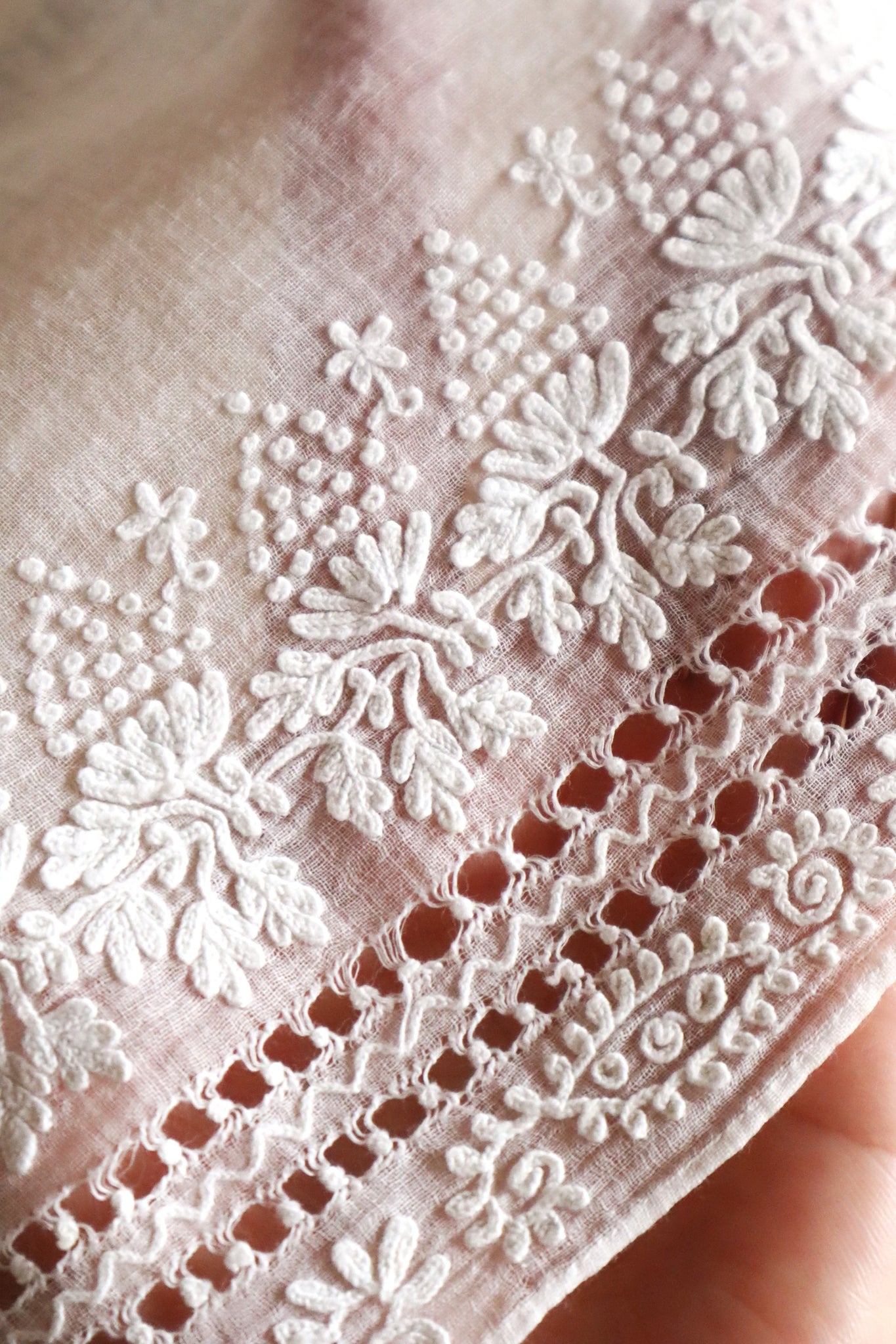 19th Century French Hand Embroidered Muslin Fichu