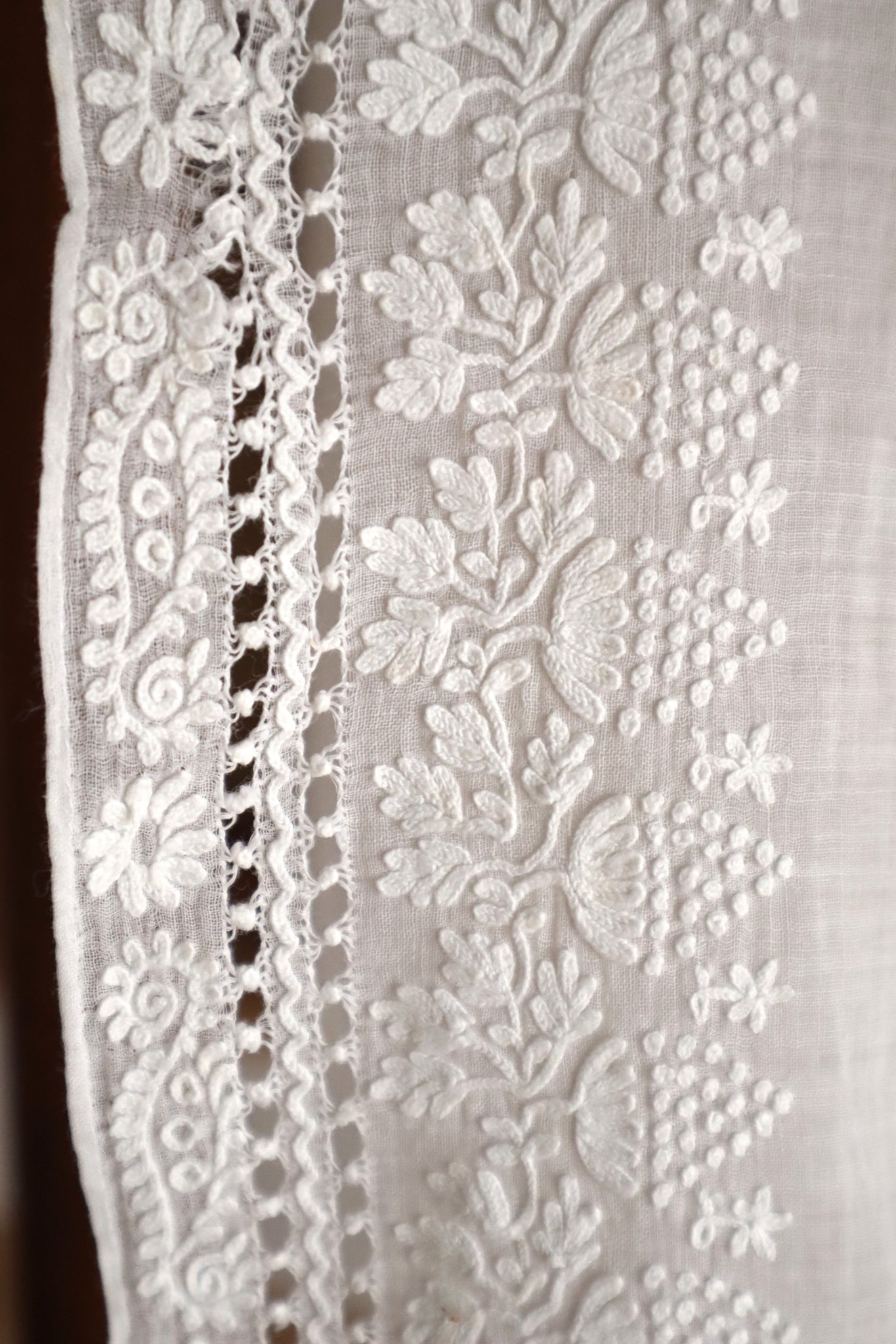 19th Century French Hand Embroidered Muslin Fichu