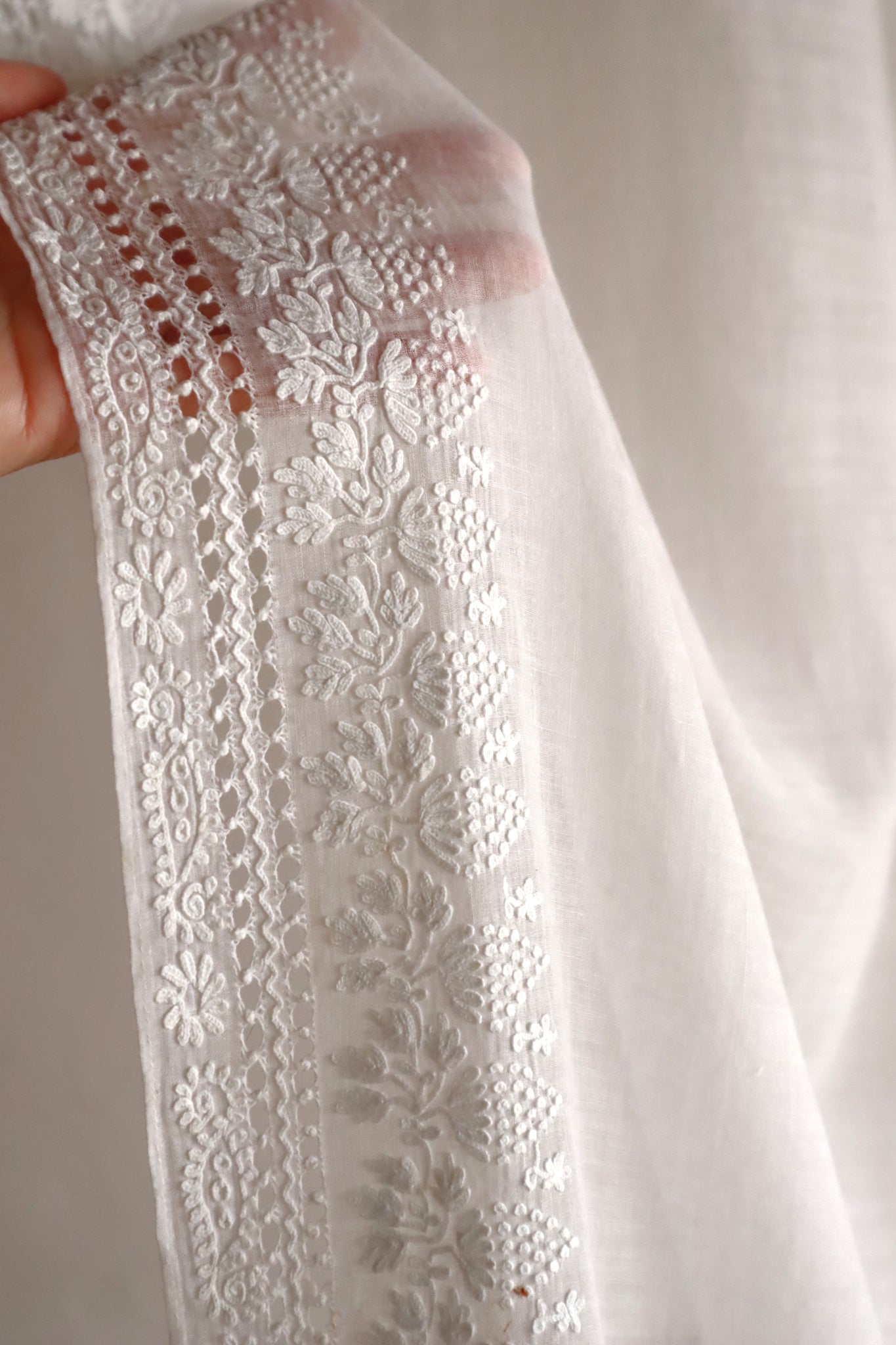 19th Century French Hand Embroidered Muslin Fichu