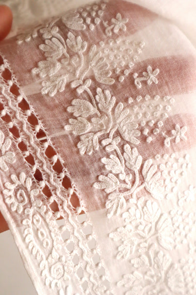 19th Century French Hand Embroidered Muslin Fichu