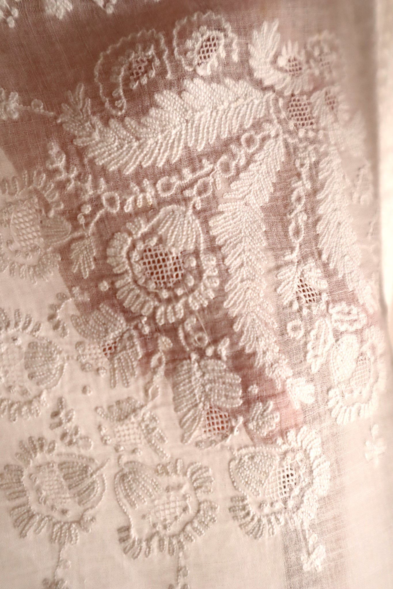 19th Century French Hand Embroidered Muslin Fichu
