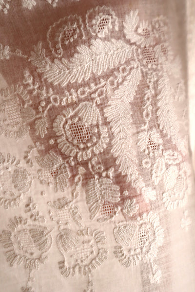 19th Century French Hand Embroidered Muslin Fichu