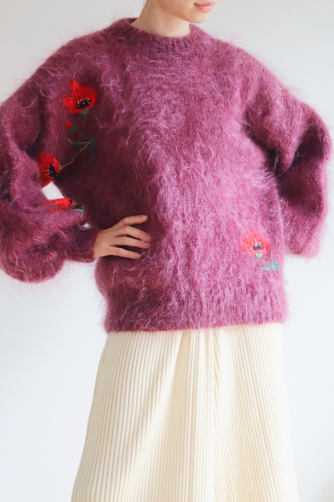 80s Floral Embroidery Mohair Sweater