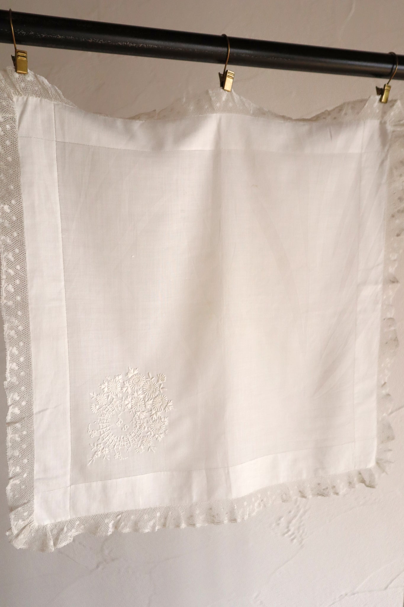 1890s French Monogram & Lace Handkerchief