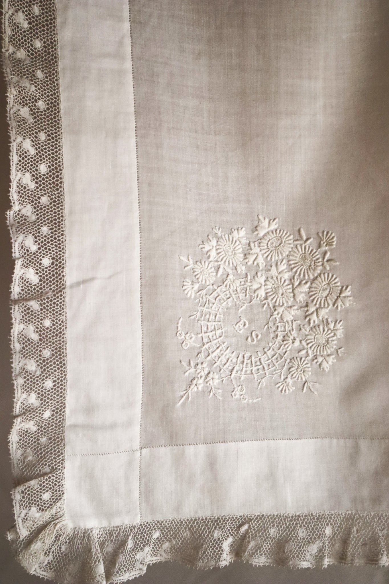 1890s French Monogram & Lace Handkerchief