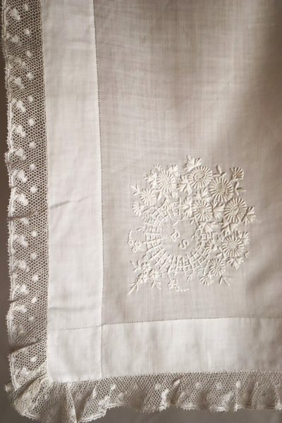 1890s French Monogram & Lace Handkerchief
