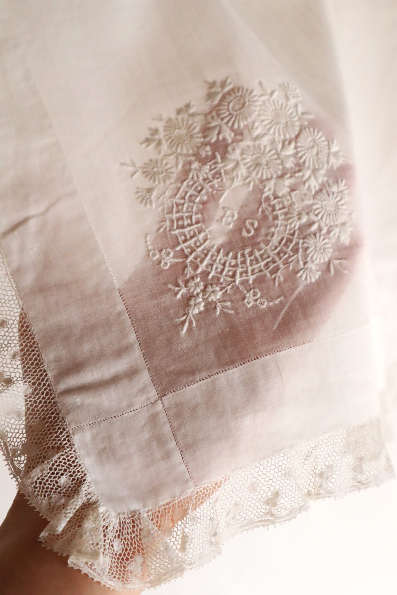 1890s French Monogram & Lace Handkerchief