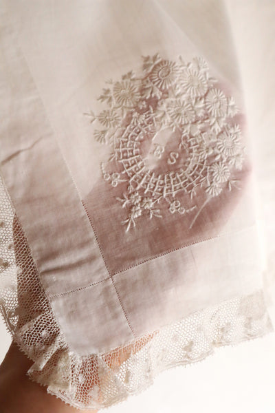 1890s French Monogram & Lace Handkerchief
