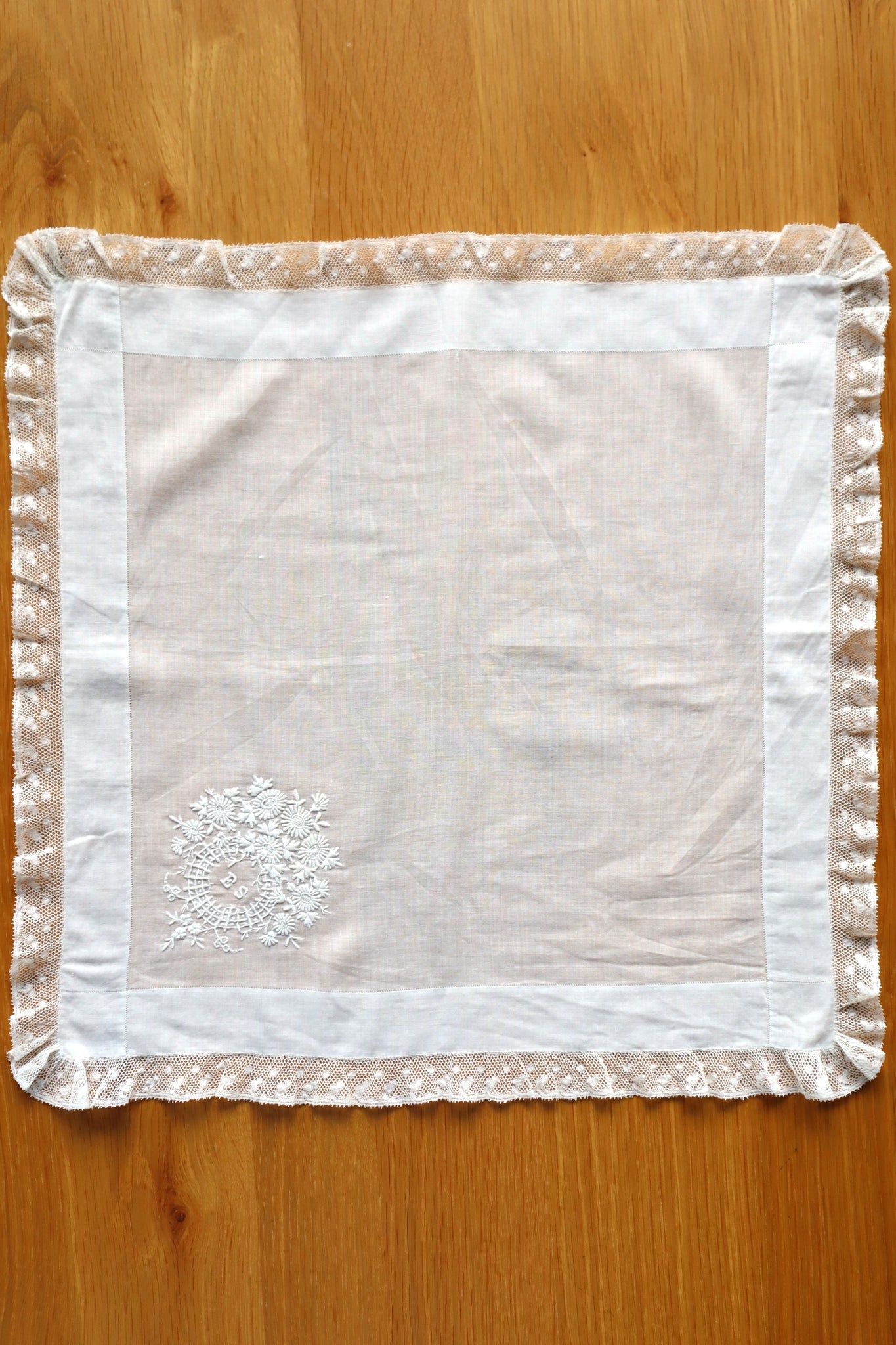 1890s French Monogram & Lace Handkerchief