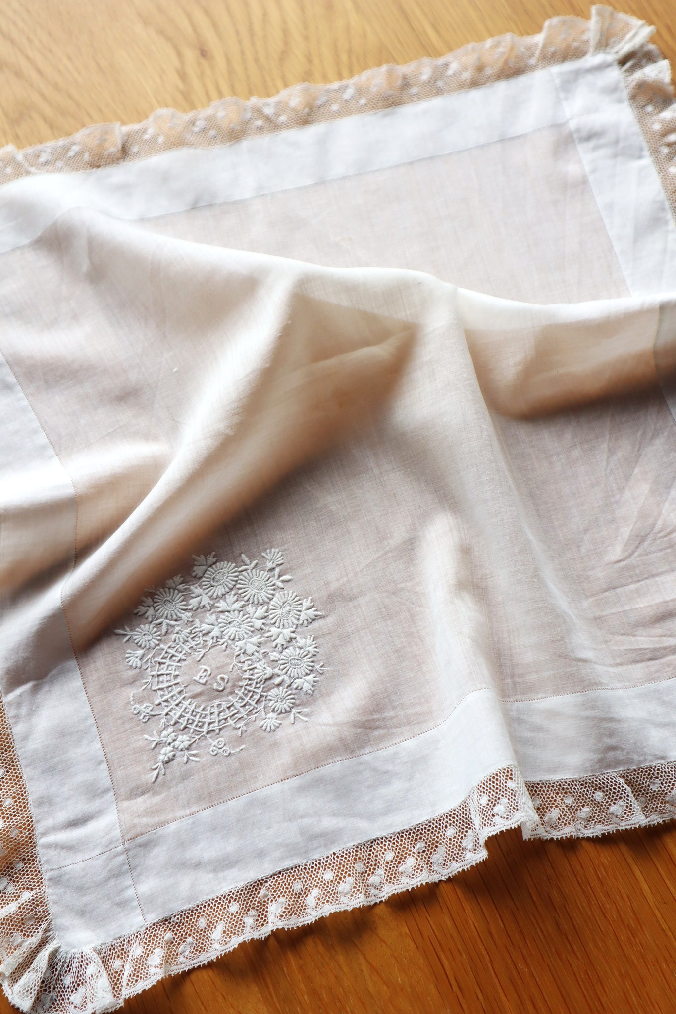 1890s French Monogram & Lace Handkerchief